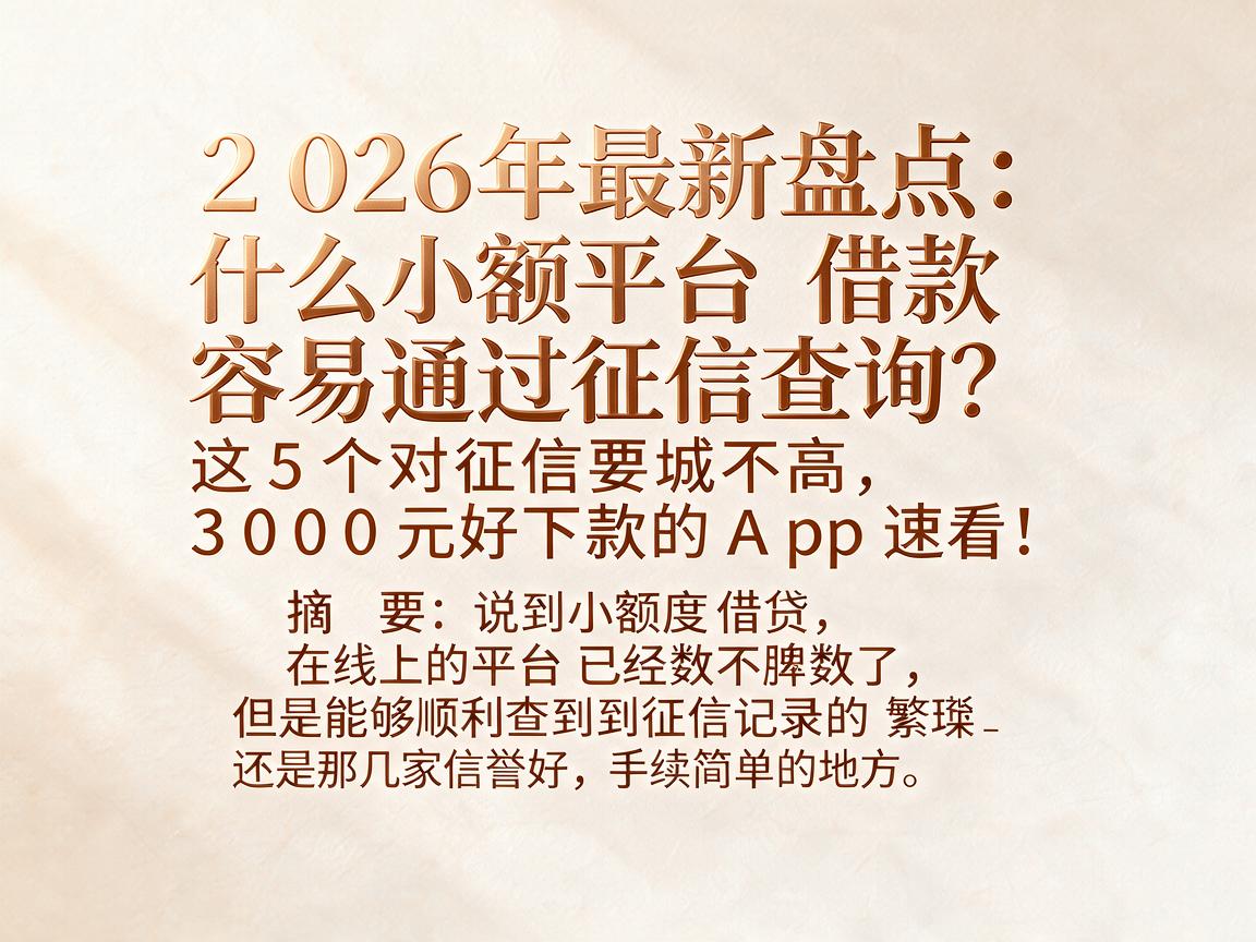 2026年最新盘点：什么小额平台借款容易通过征信查询？这5个对征信要求不高、3000元好下款的App速看！