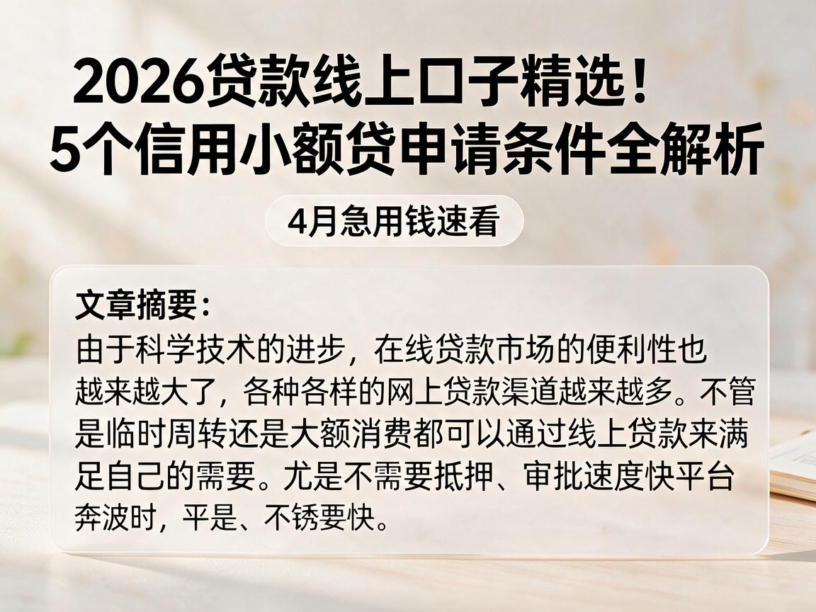 2026贷款线上口子精选！5个信用小额贷申请条件全解析，4月急用钱速看