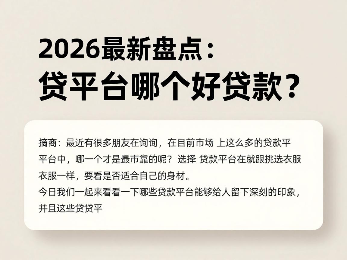 2026最新盘点：贷平台哪个好贷款？这5个借款500对资质要求不高的软件抓紧看
