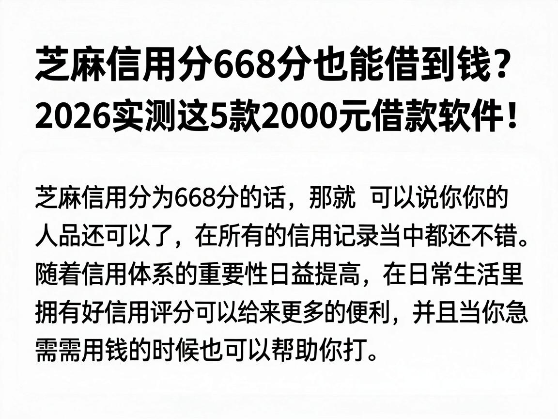 芝麻信用分668分也能借到钱？2026实测这5款2000元借款软件！