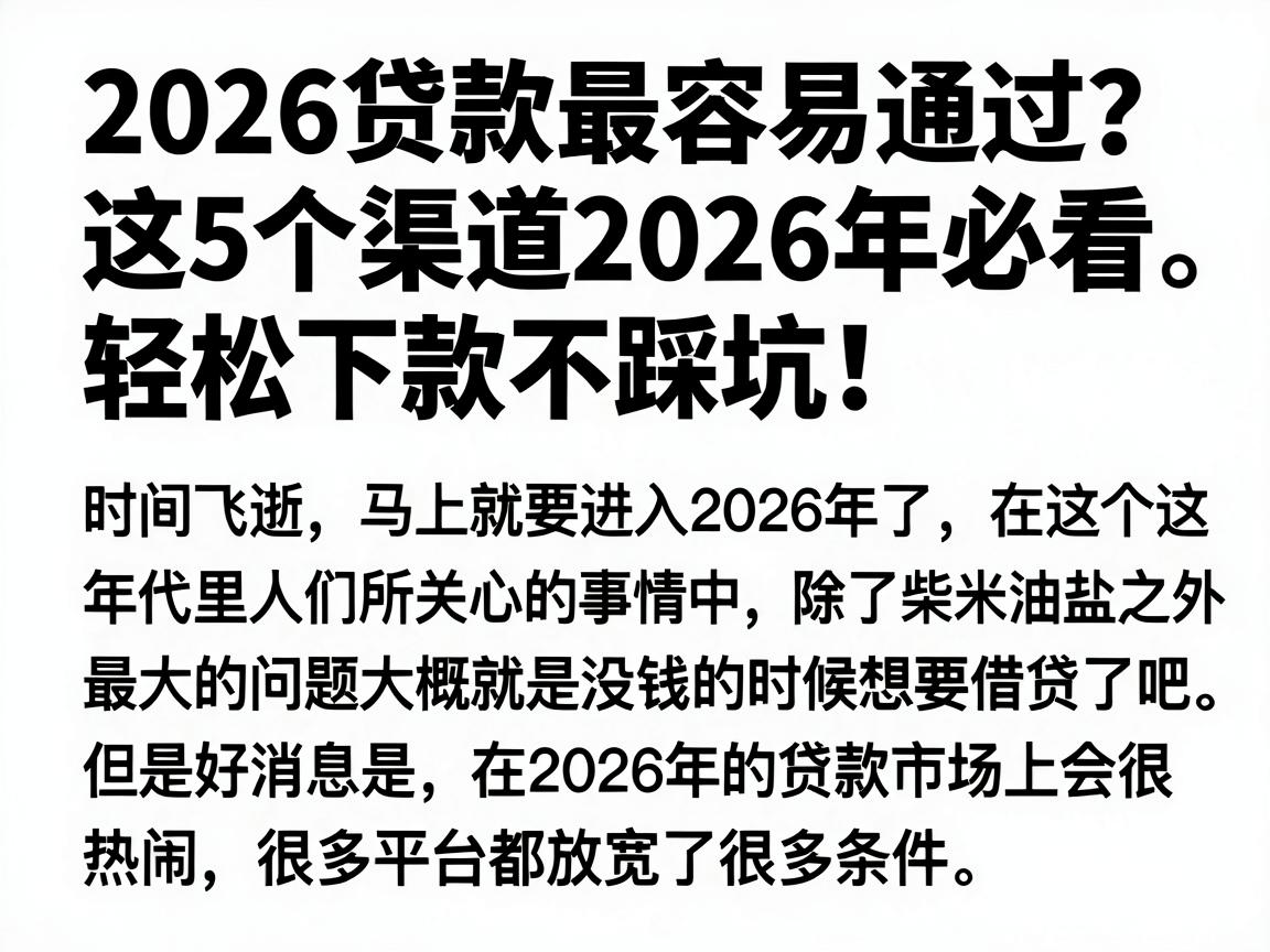 2026贷款最容易通过？这5个渠道2026年必看，轻松下款不踩坑！