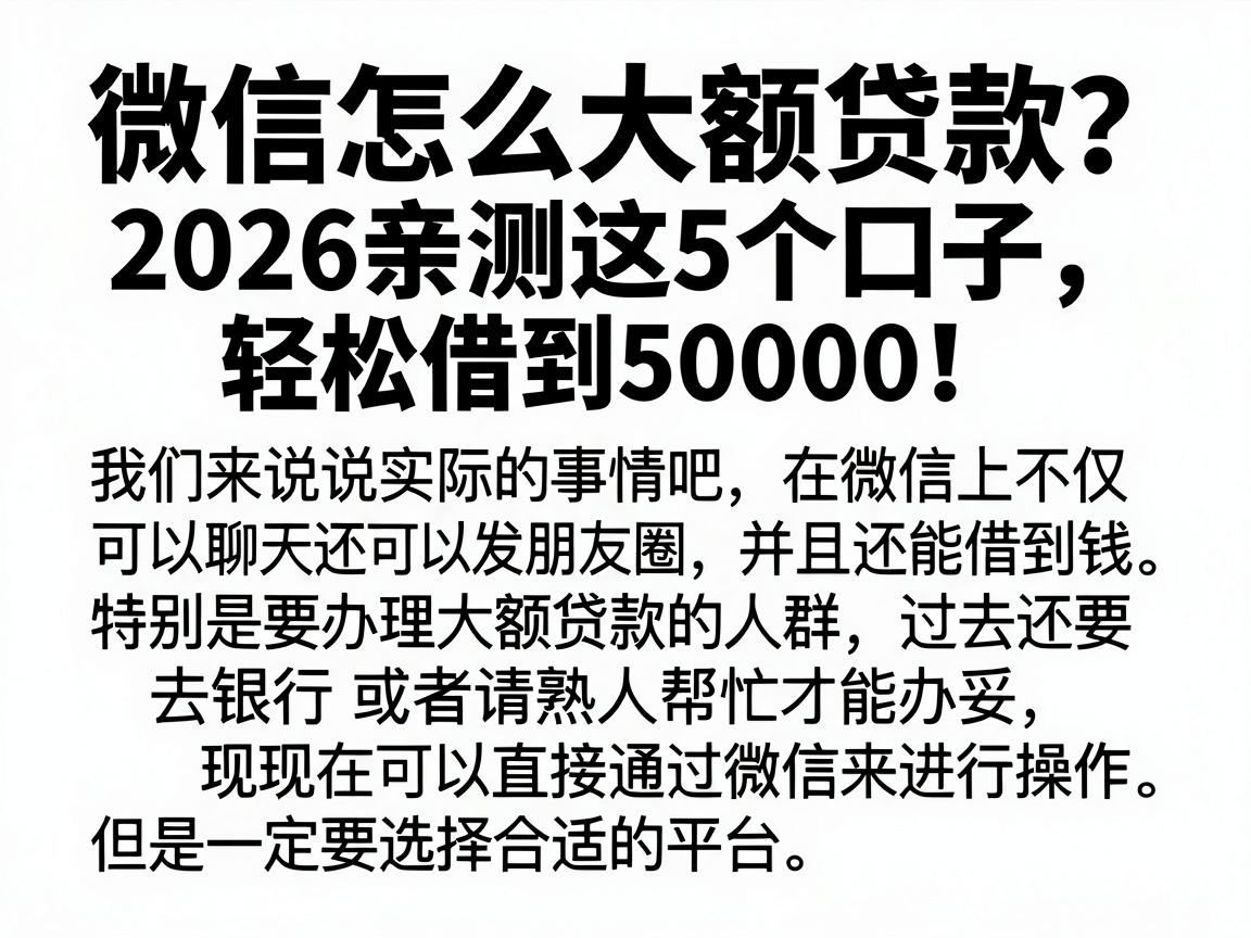 微信怎么大额贷款？2026亲测这5个口子，轻松借到50000