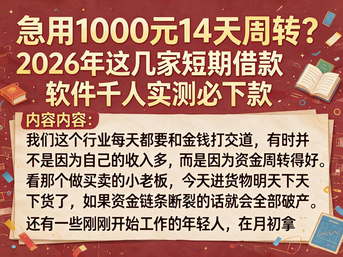 急用1000元14天周转？2026年这几家短期借款软件千人实测必下款