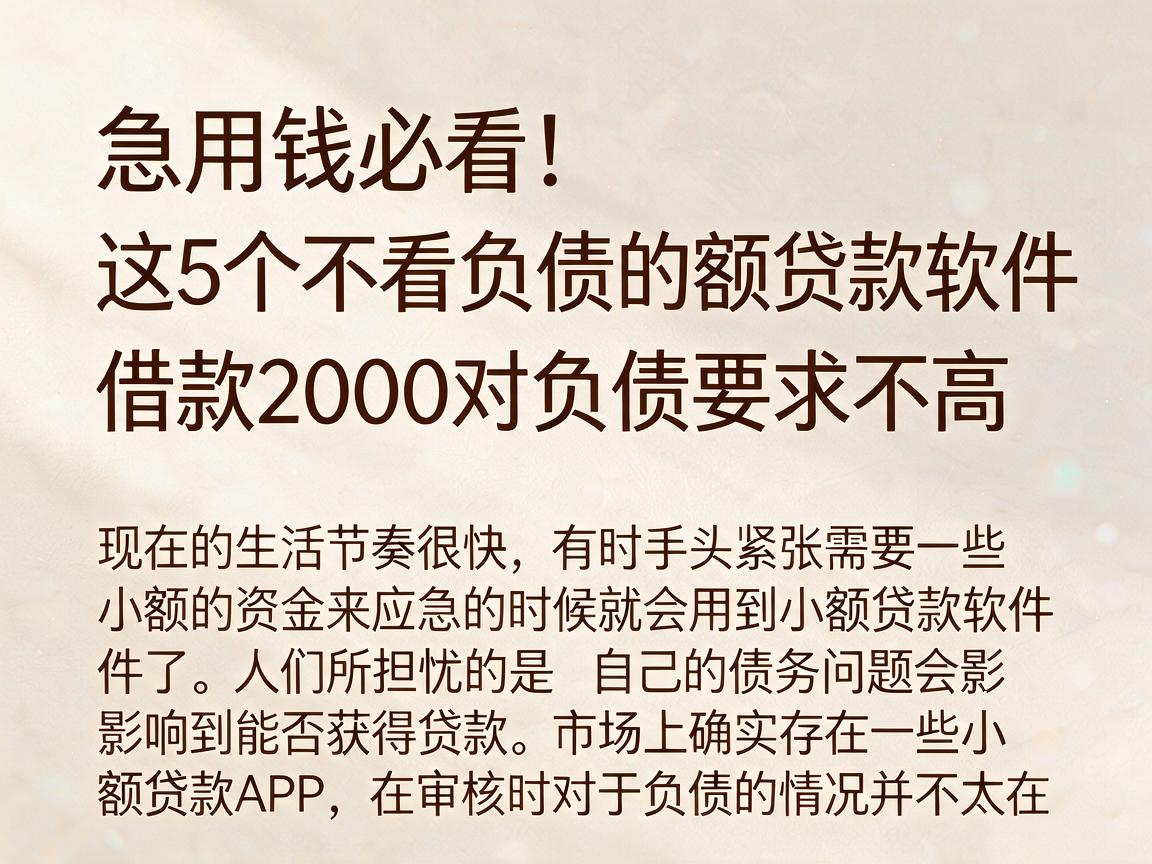 急用钱必看！这5个不看负债的小额贷款软件，借款2000对负债要求不高