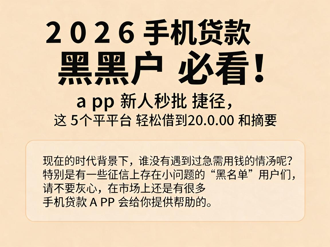 黑户必看！2026手机贷款app新人秒批捷径，这5个平台轻松借到20000