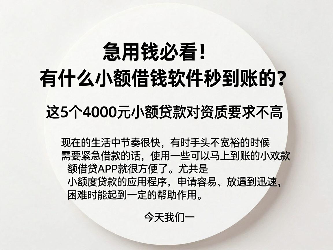急用钱必看！有什么小额借钱软件秒到账的？这5个4000元小额贷款对资质要求不高