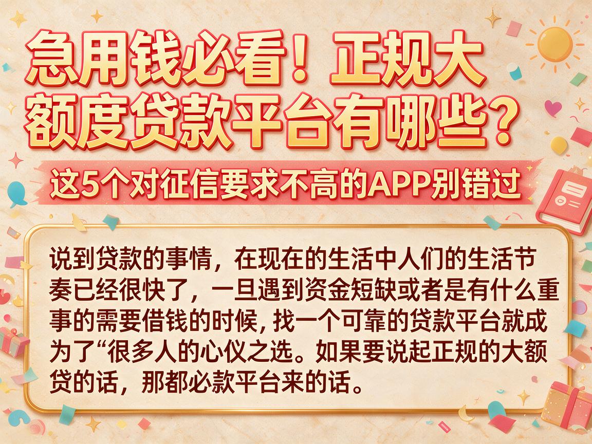 急用钱必看！正规大额度贷款平台有哪些？这5个对征信要求不高的APP别错过
