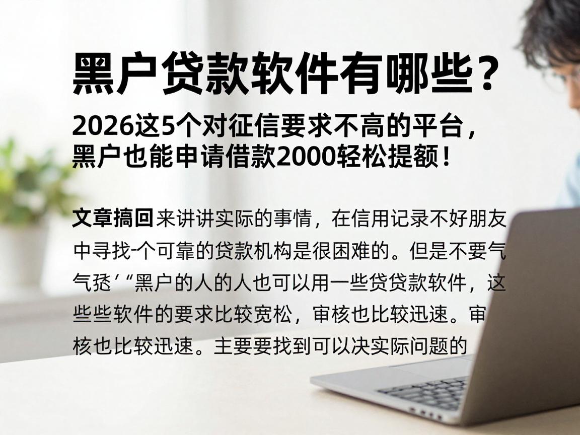 黑户贷款软件有哪些？2026这5个对征信要求不高的平台，黑户也能申请借款2000轻松提额！