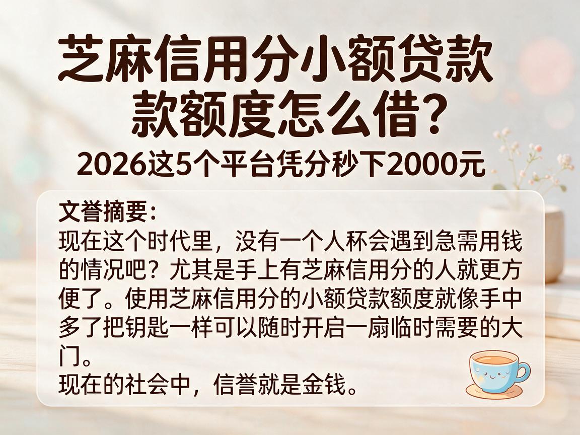 芝麻信用分小额贷款额度怎么借？2026这5个平台凭分秒下2000元