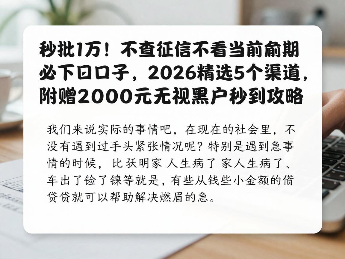 秒批1万！不查征信不看当前逾期必下口子，2026精选5个渠道，附赠2000元无视黑户秒到攻略