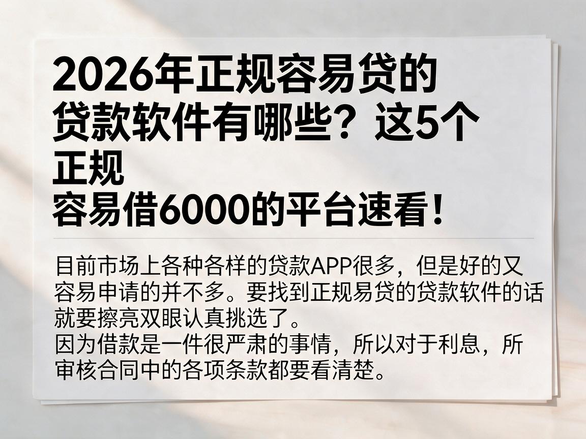 2026年正规容易贷的贷款软件有哪些？这5个正规容易借6000的平台速看！