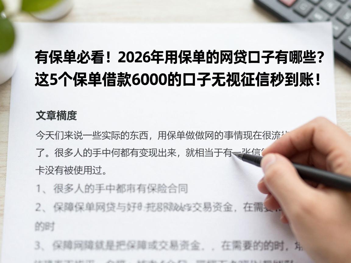 有保单必看！2026年用保单做的网贷口子有哪些？这5个保单借款6000的口子无视征信秒到账！