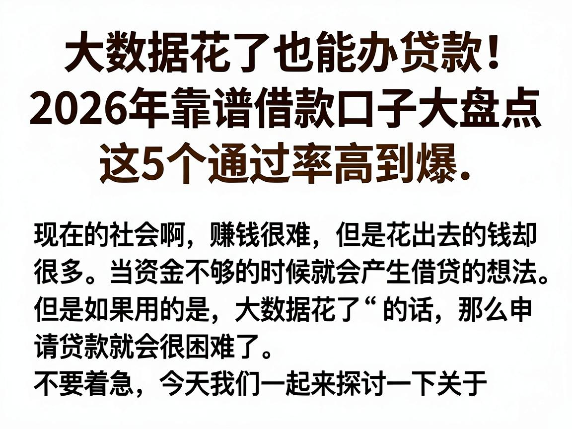 大数据花了也能办贷款！2026年靠谱借款口子大盘点，这5个通过率高到爆