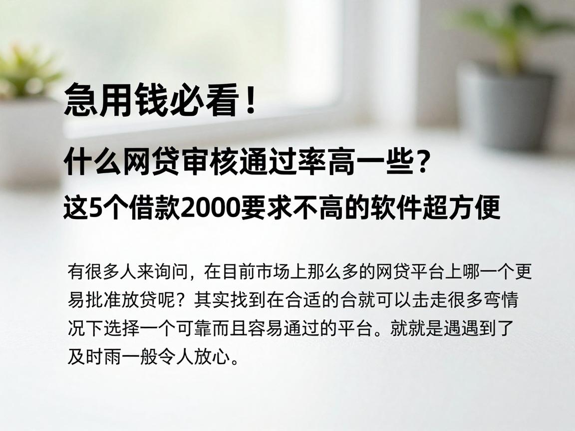 急用钱必看！什么网贷审核通过率高一些？这5个借款2000要求不高的软件超方便