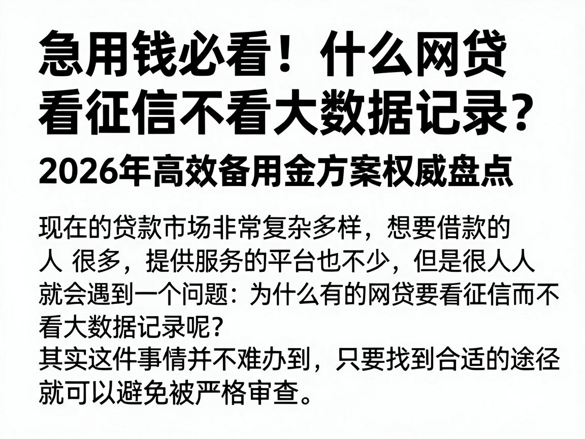 急用钱必看！什么网贷看征信不看大数据记录？2026年高效备用金方案权威盘点
