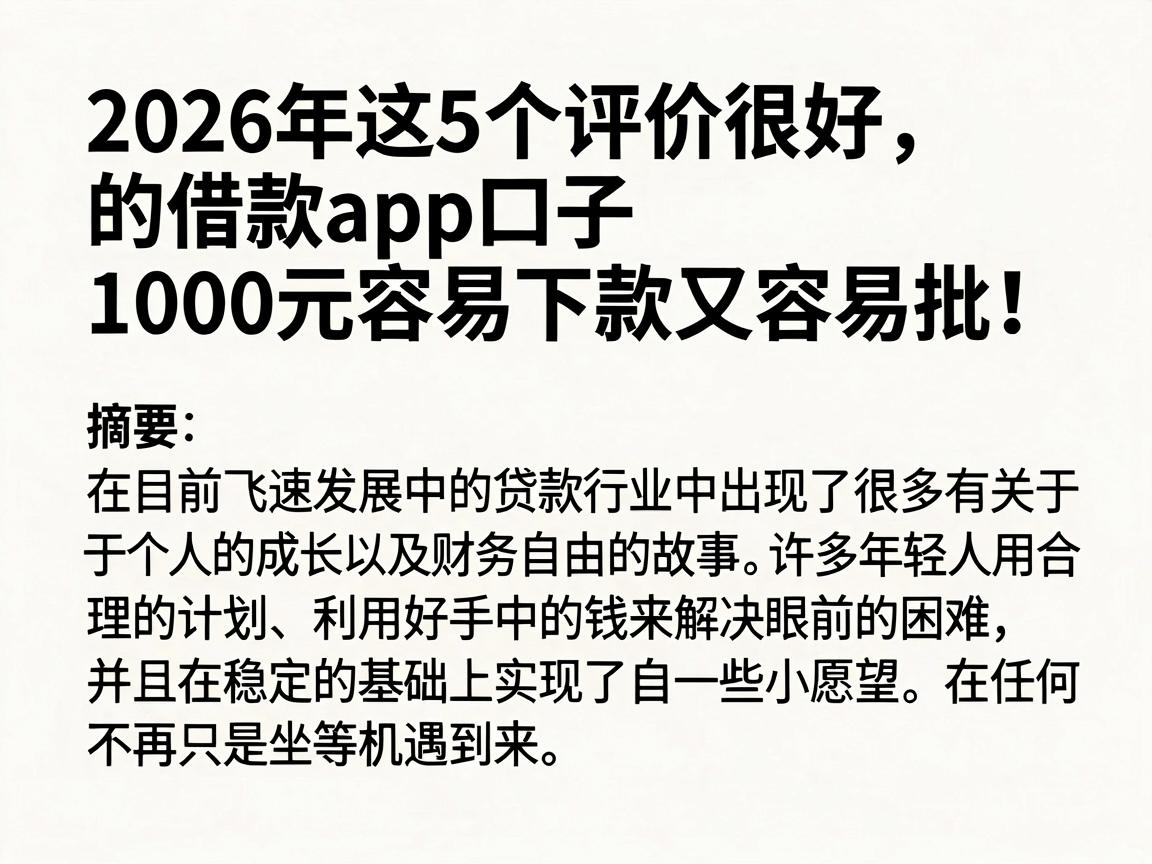 2026年这5个评价很好的借款app口子，1000元容易下款又容易批！