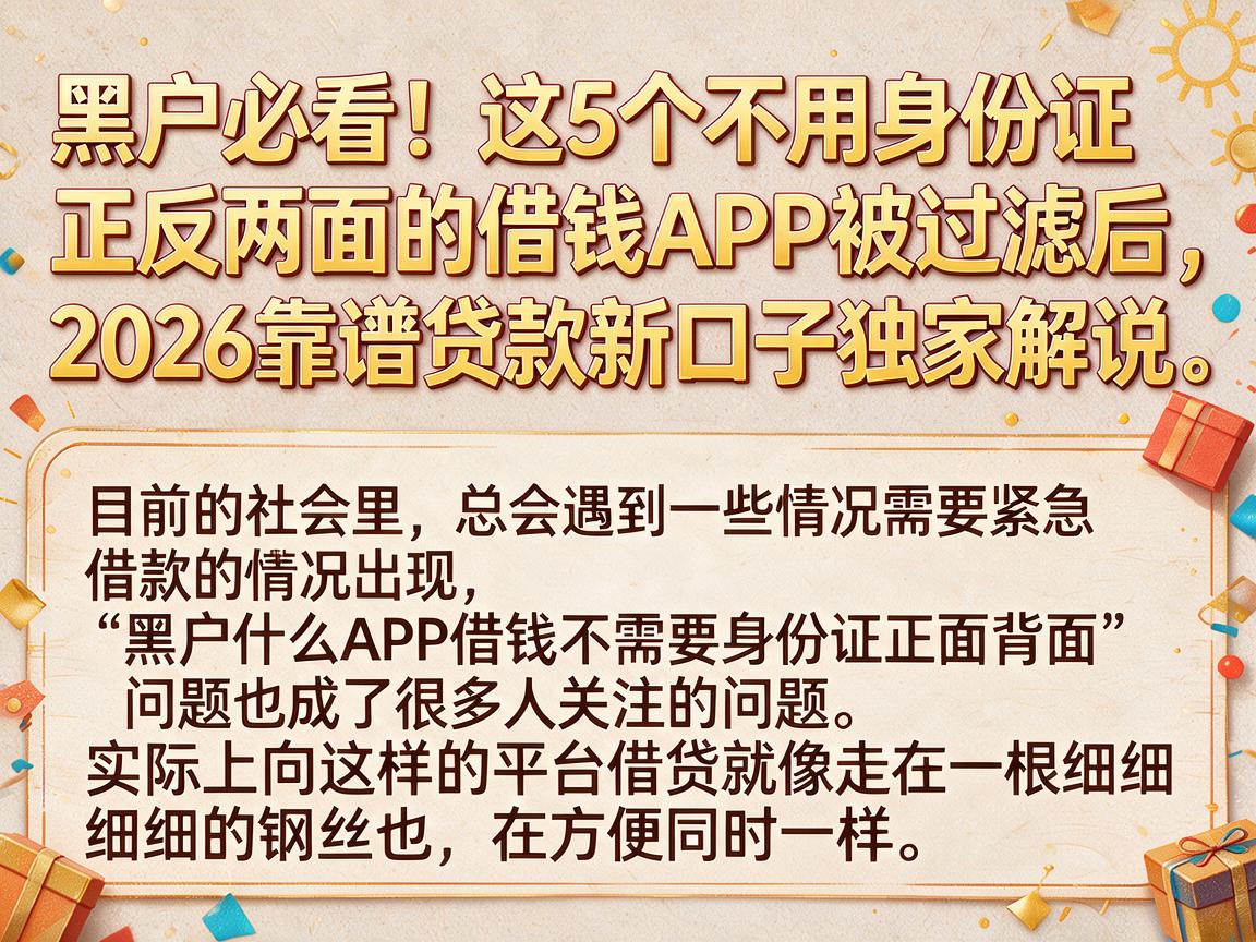 黑户必看！这5个不用身份证正反两面的借钱APP被过滤后，2026靠谱贷款新口子独家解说