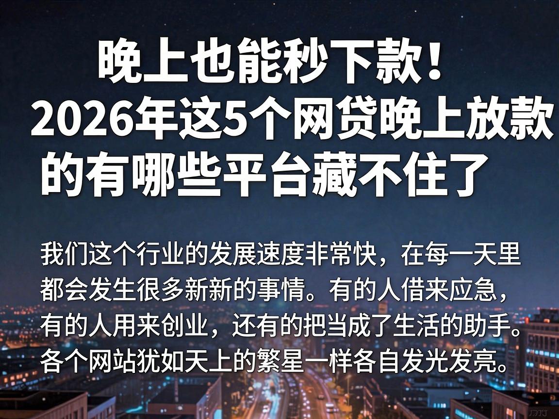 晚上也能秒下款！2026年这5个网贷晚上放款的有哪些平台藏不住了