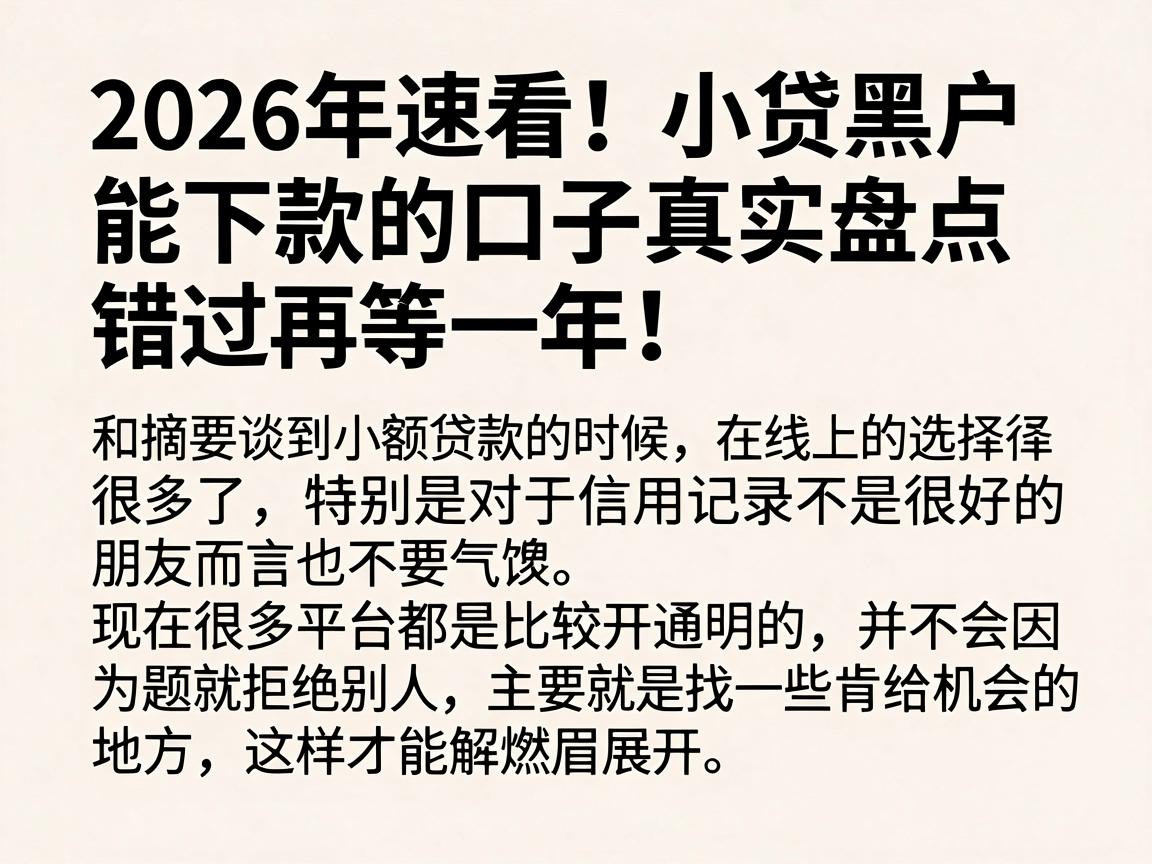 2026年速看！小贷黑户能下款的口子真实盘点，错过再等一年！
