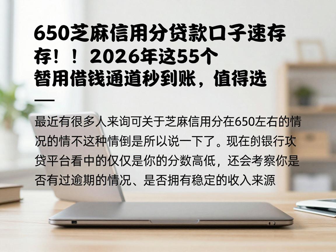 650芝麻信用分贷款口子速存！2026年这5个智能备用借钱通道秒到账，值得选