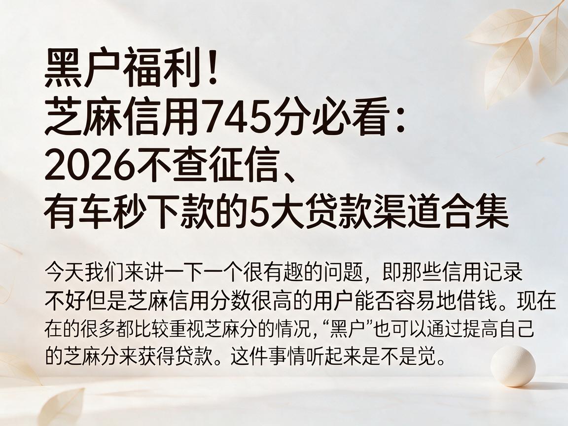 黑户福利！芝麻信用745分必看：2026不查征信、有车秒下款的5大贷款渠道合集