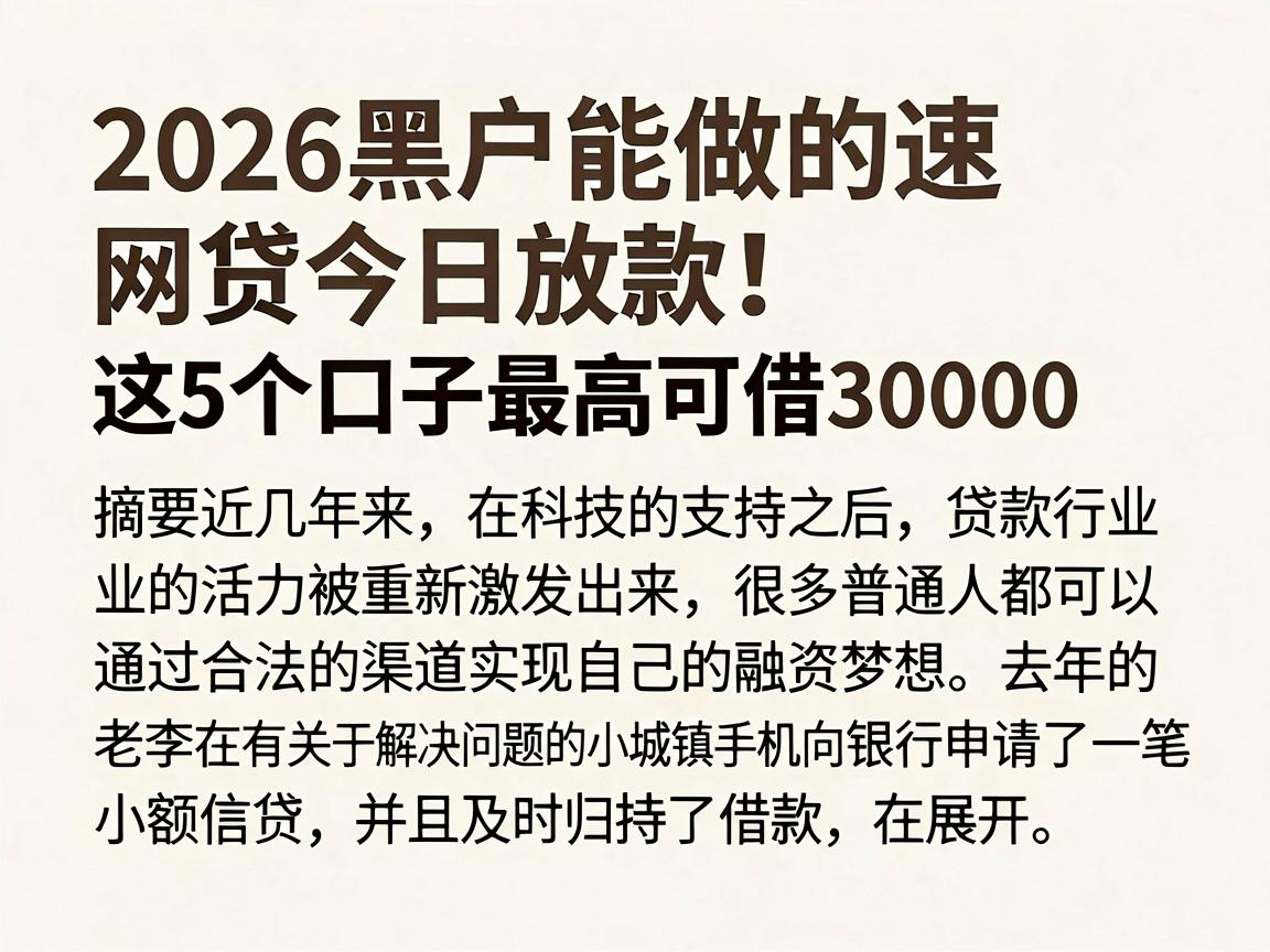 速览!2026黑户能做的网贷今日放款,这5个口子最高可借30000