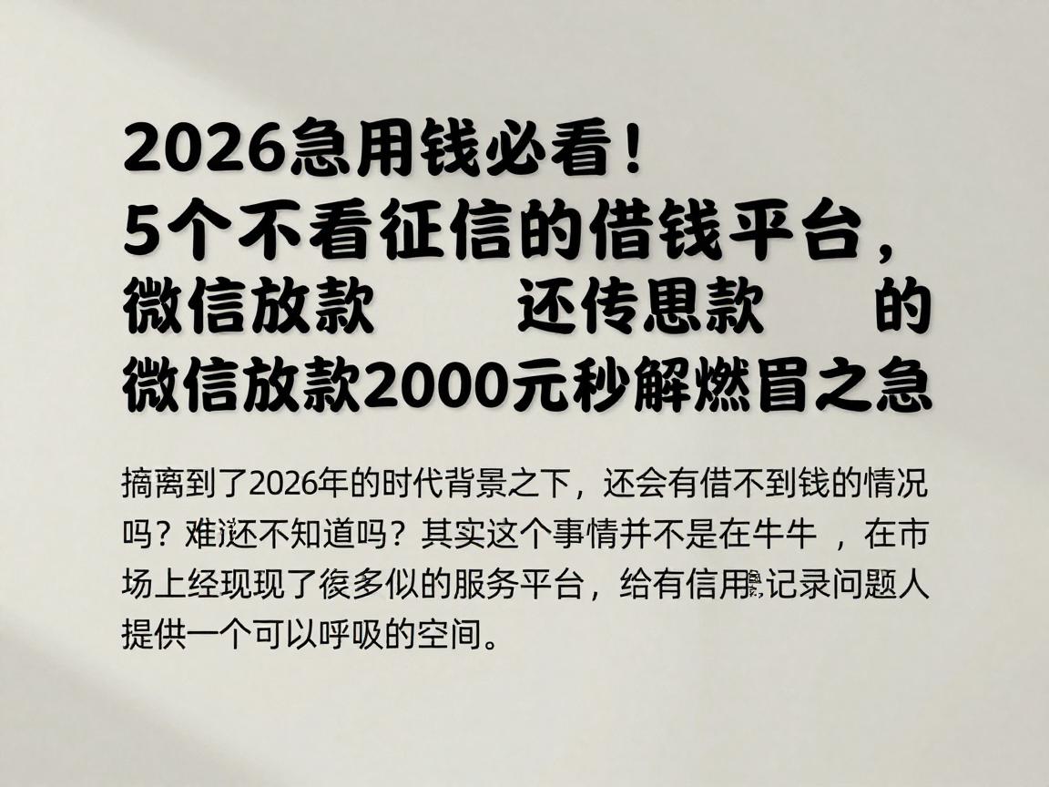 2026急用钱必看！5个不看征信的借钱平台，微信放款2000元秒解燃眉之急