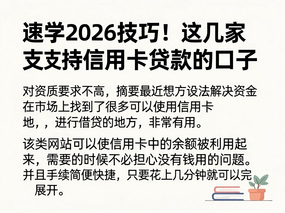 速学2026技巧！这几家支持信用卡贷款的口子，对资质要求不高