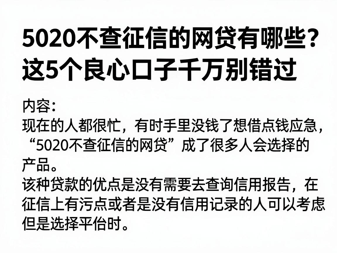 5020不查征信的网贷有哪些？这5个良心口子千万别错过