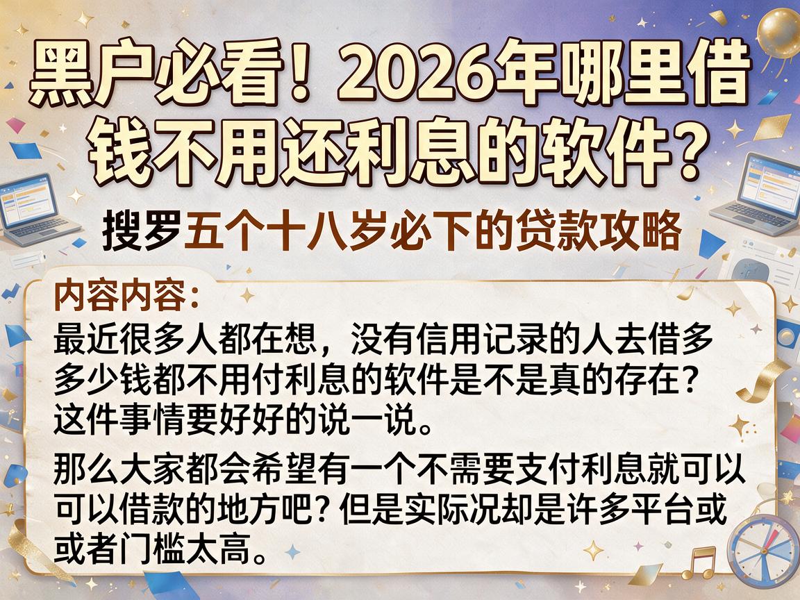 黑户必看！2026年哪里借钱不用还利息的软件？搜罗五个十八岁必下的贷款攻略