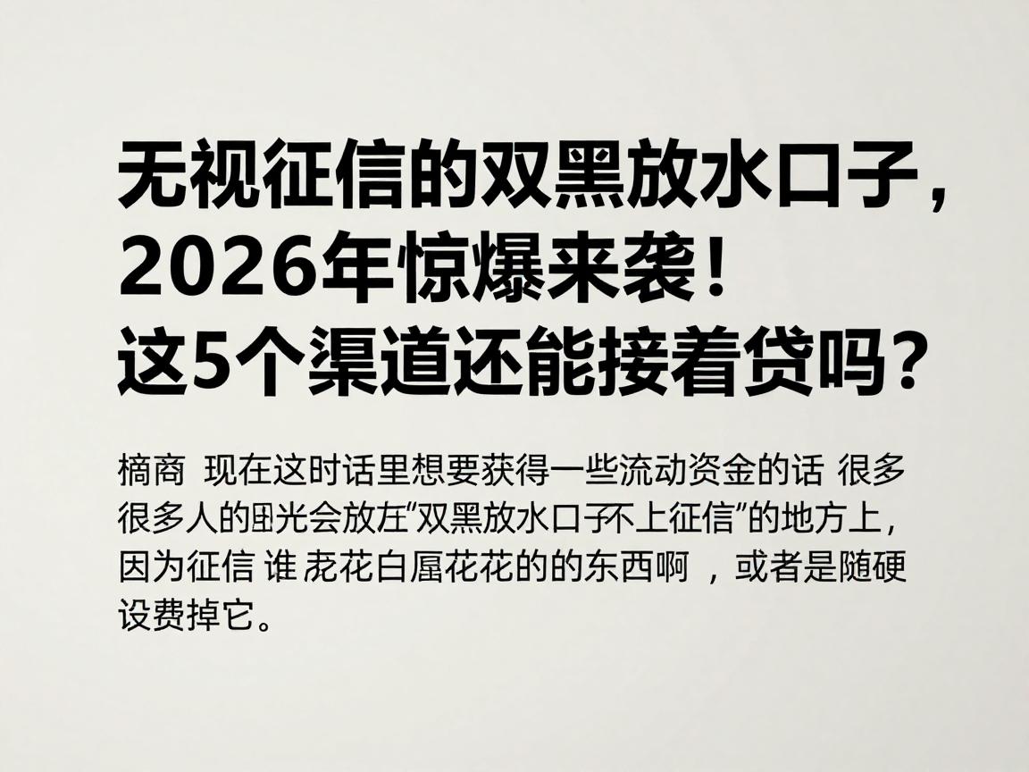 无视征信的双黑放水口子，2026年惊爆来袭！这5个渠道还能接着贷吗？