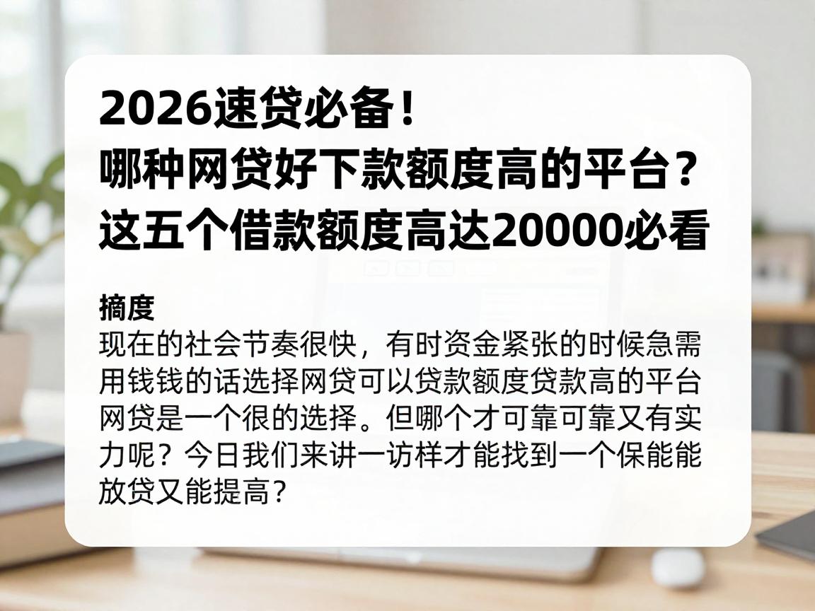 2026速贷必备！哪种网贷好下款额度高的平台？这五个借款额度高达20000必看