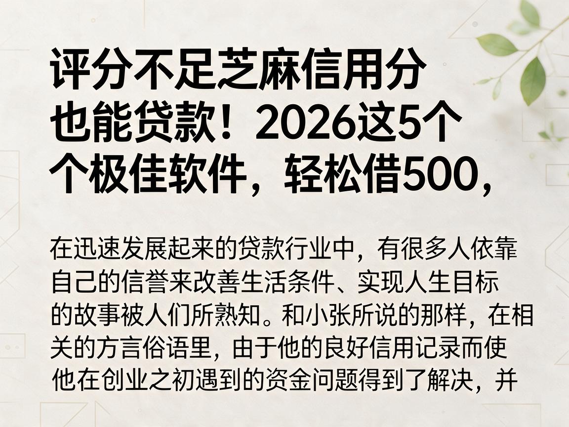 评分不足芝麻信用分也能贷款！2026这5个极佳软件，轻松借500