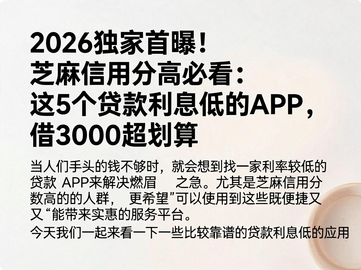 2026独家首曝！芝麻信用分高必看：这5个贷款利息低的APP，借3000超划算