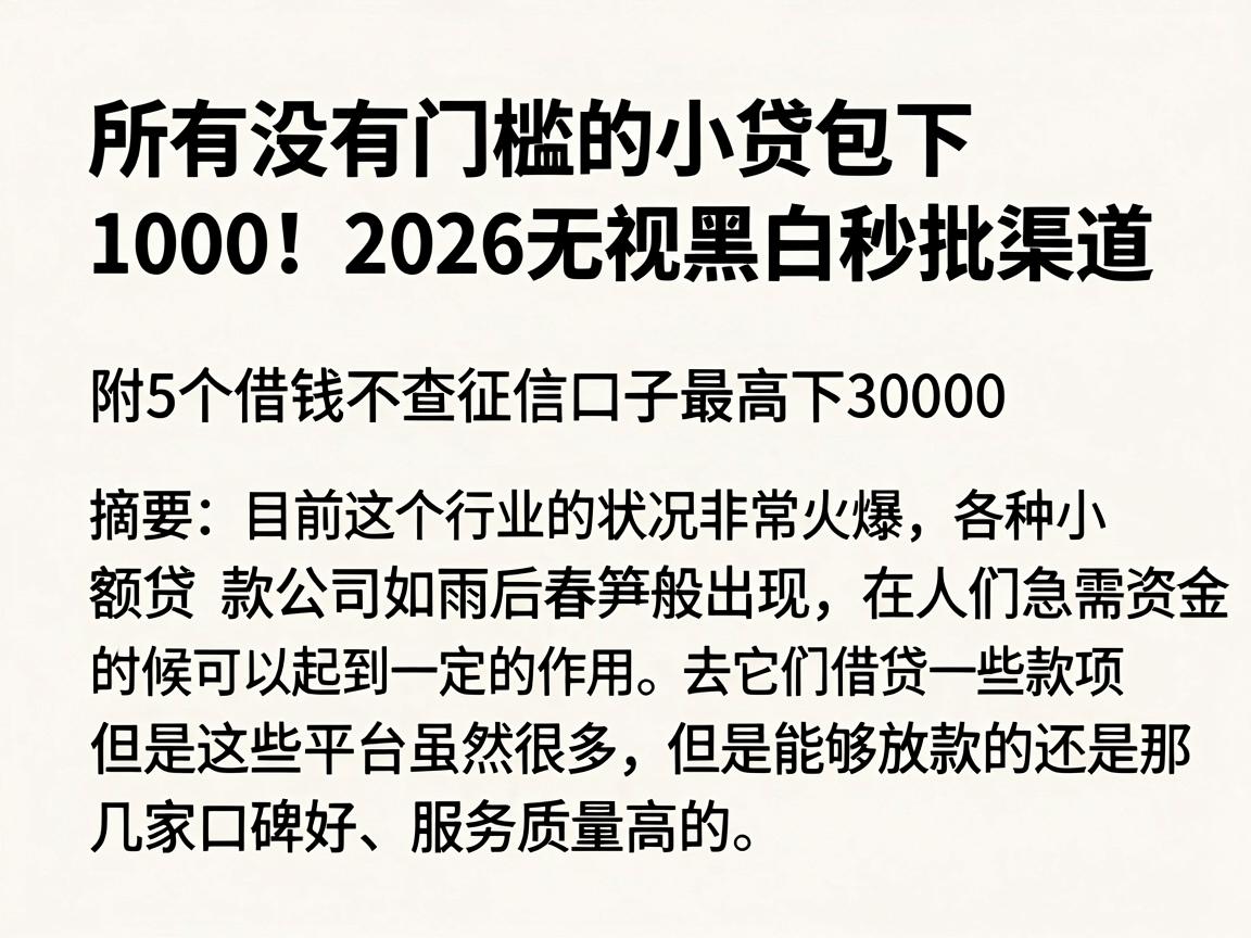 所有没有门槛的小贷包下1000！2026无视黑白秒批渠道，附5个借钱不查征信口子最高下30000