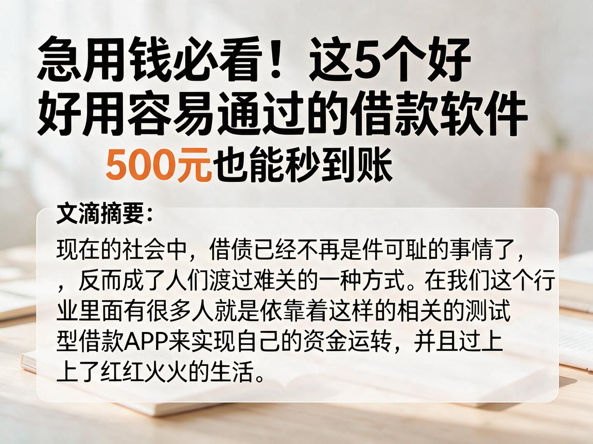 急用钱必看！这5个好用容易通过的借款软件，500元也能秒到账