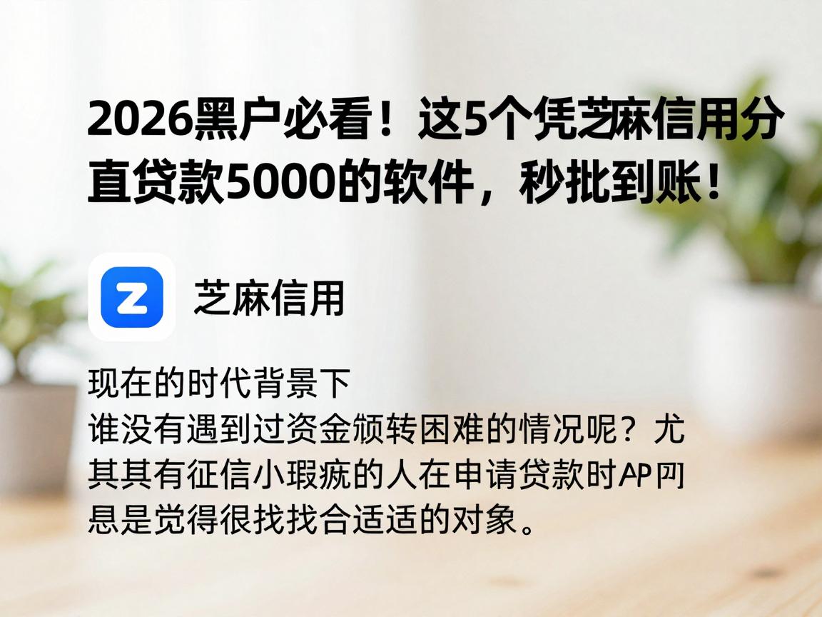 2026黑户必看！这5个凭芝麻信用分直接贷款5000的软件，秒批到账！