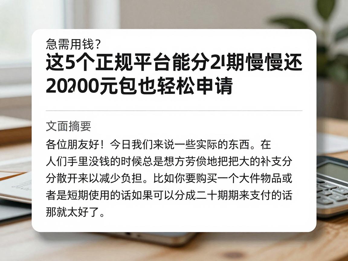 急需用钱？这5个正规平台能分24期慢慢还，2000元也能轻松申请