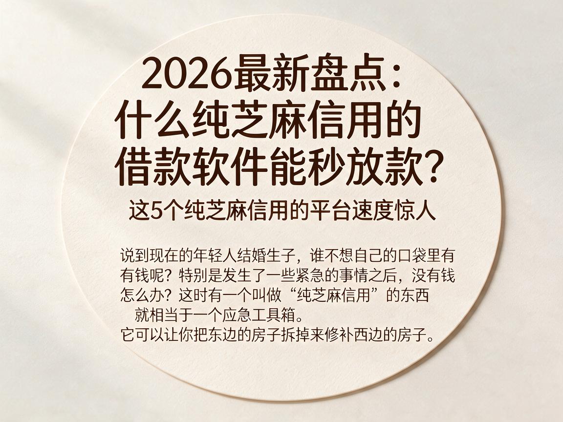 2026最新盘点：什么纯芝麻信用的借款软件能秒放款？这5个纯芝麻信用的平台速度惊人
