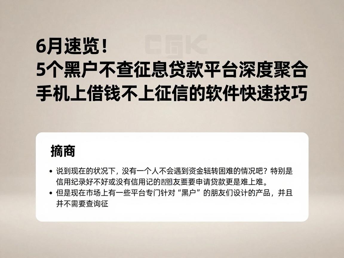 6月速览！5个黑户不查征息贷款的平台深度聚合，手机上借钱不上征信的软件快速技巧