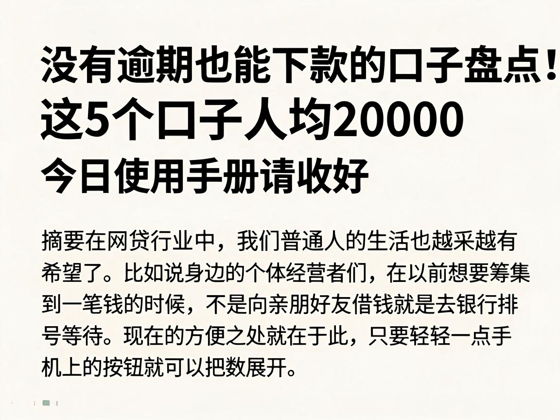 没有逾期也能下款的口子盘点！这5个口子人均20000，今日使用手册请收好