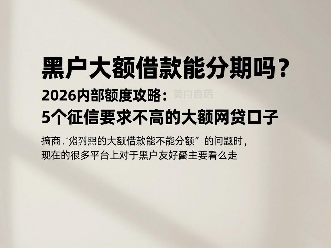 黑户大额借款能分期吗？2026内部额度攻略：5个征信要求不高的大额网贷口子，2000起借可分期应急