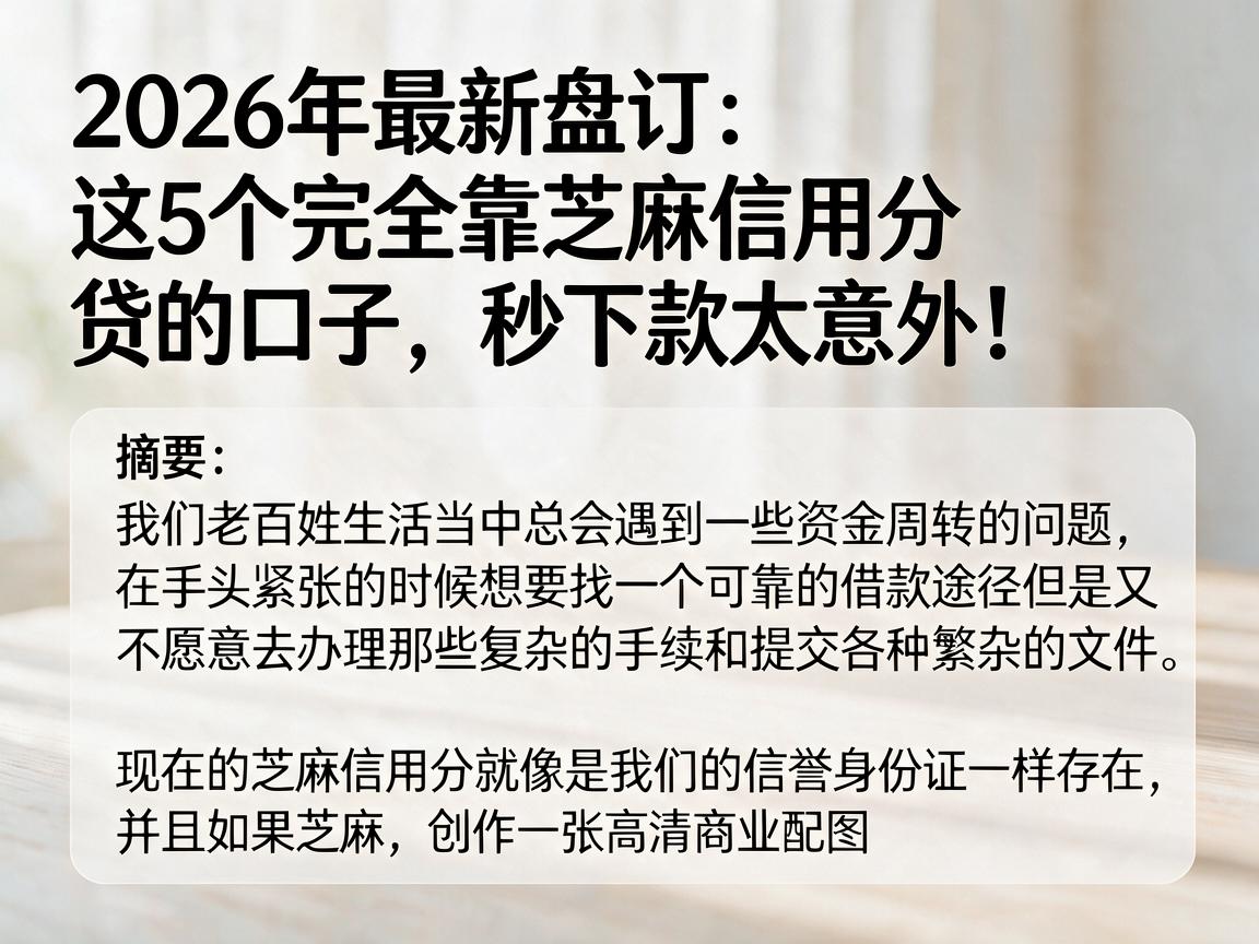 2026年最新盘点：这5个完全靠芝麻信用分贷的口子，秒下款太意外！