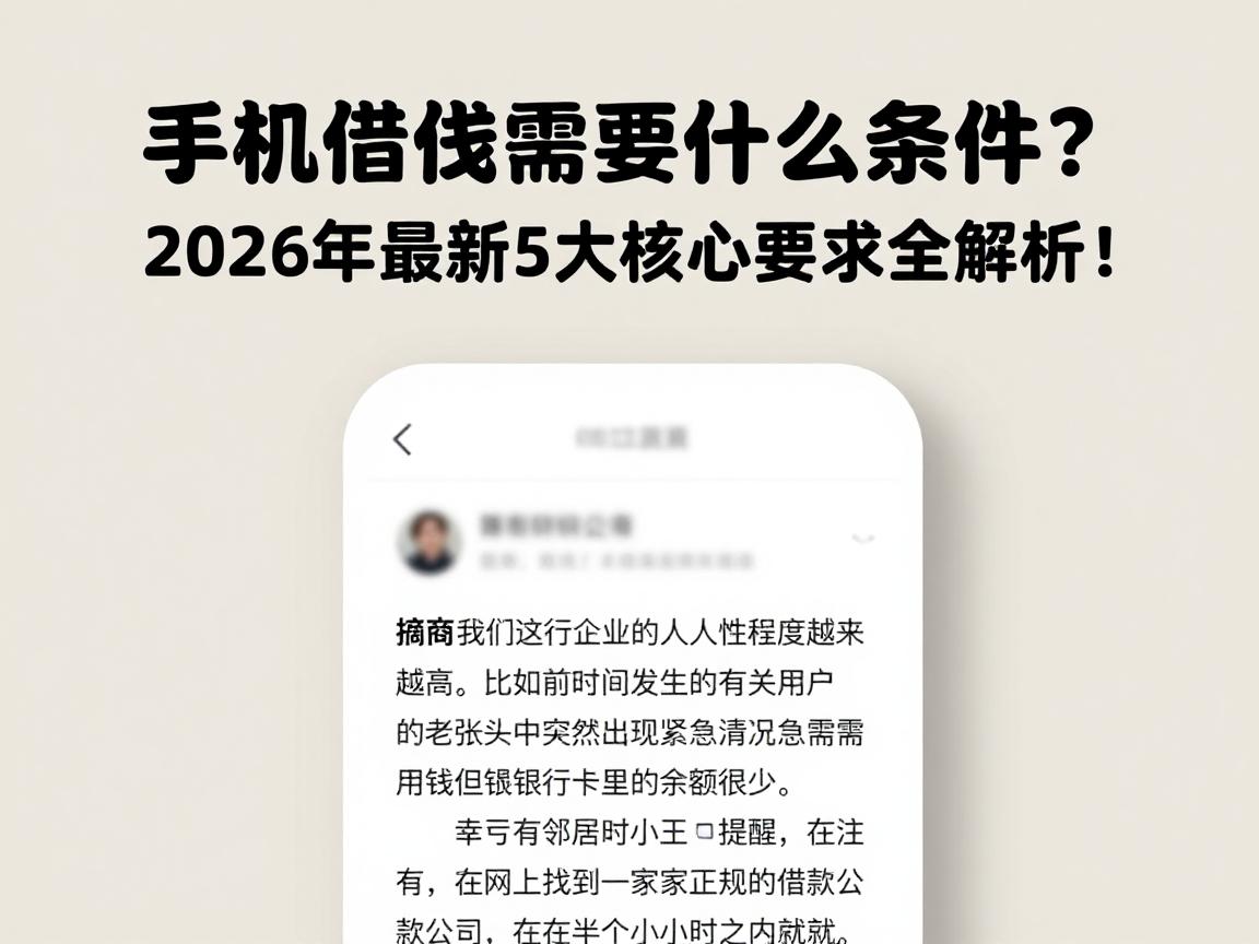 手机借钱需要什么条件？2026年最新5大核心要求全解析！