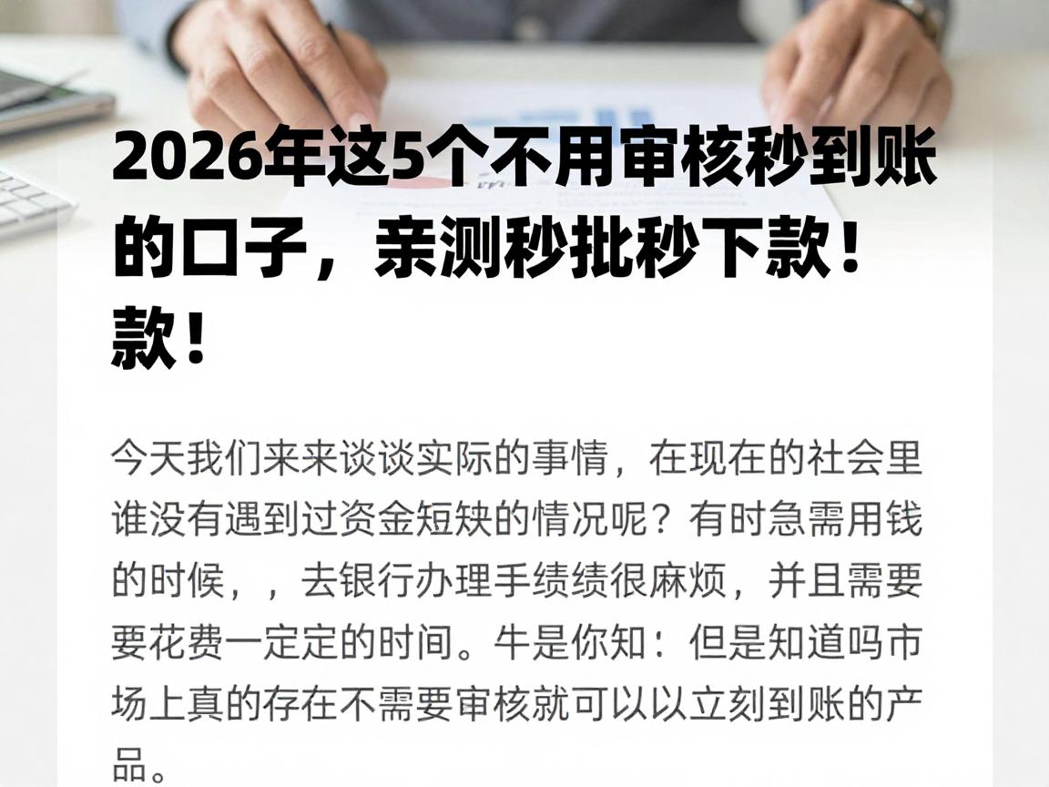 2026年这5个不用审核秒到账的口子，亲测秒批秒下款！