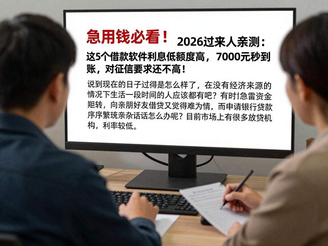 急用钱必看！2026过来人亲测：这5个借款软件利息低额度高，7000元秒到账，对征信要求还不高！