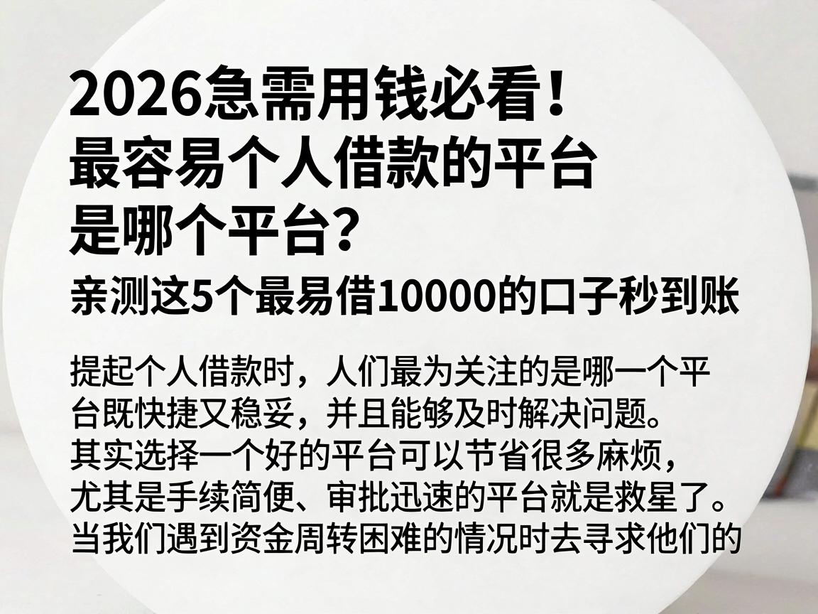 2026急需用钱必看！最容易个人借款的平台是哪个平台？亲测这5个最易借10000的口子秒到账