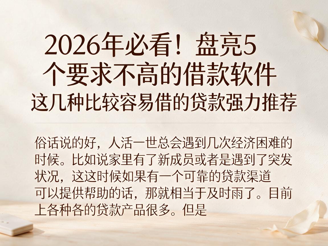 2026年必看！盘点5个要求不高的借款软件，这几种比较容易借的贷款强力推荐