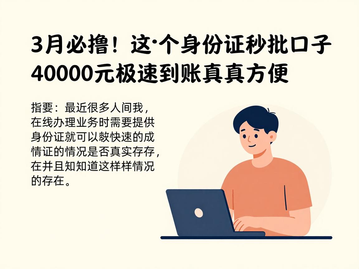 3月必撸！这5个只要身份证秒批口子，4000元极速到账真方便