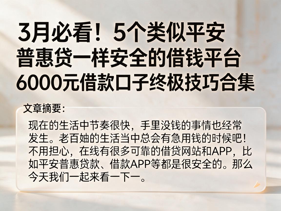 3月必看！5个类似平安普惠贷一样安全的借钱平台，6000元借款口子终极技巧合集